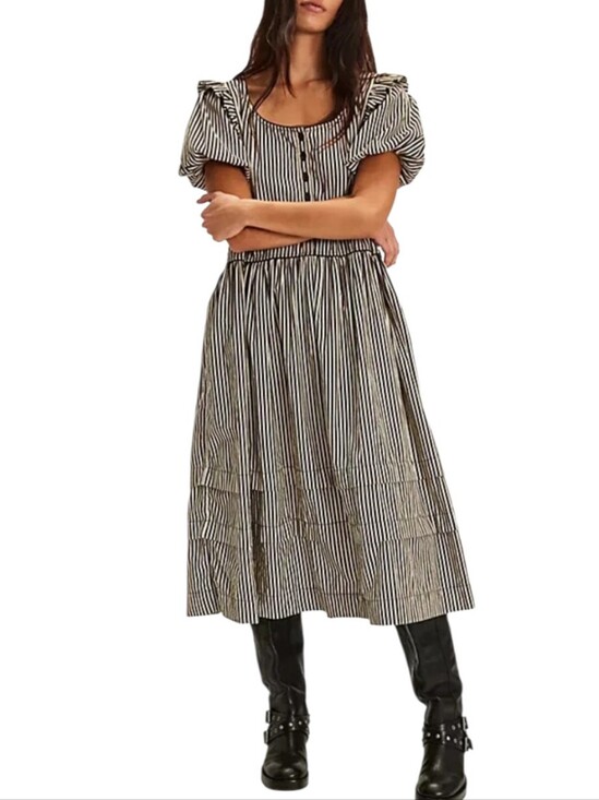 Free People Dresses & Skirts - Free People Collier Cord Midi Dress – Brown Stripe Size Large